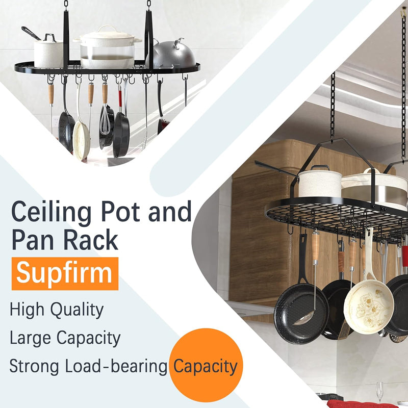 36 inch Ceiling Pot and Pan Rack Hanging Pot Rack with 20pcs Removable Hooks for Home Restaurant Kitchen