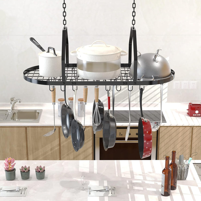 36 inch Ceiling Pot and Pan Rack Hanging Pot Rack with 20pcs Removable Hooks for Home Restaurant Kitchen