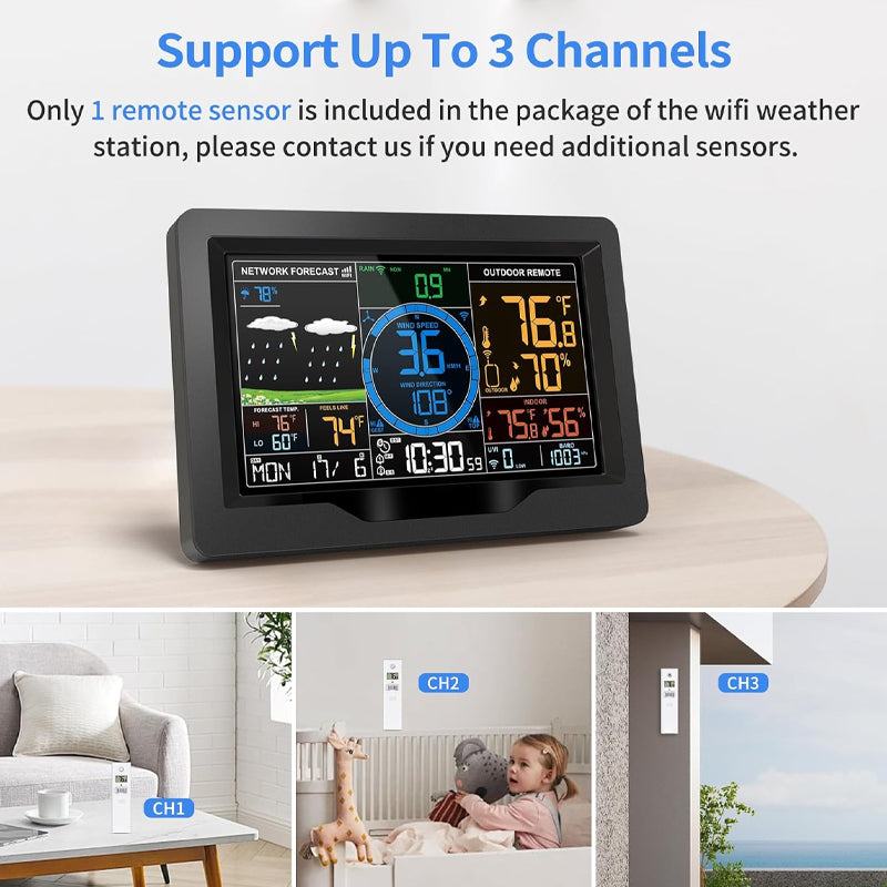 Wi-Fi Weather Station 7-in-1 Wireless Weather Station Indoor/Outdoor Weather Station with Solar Wireless Sensor