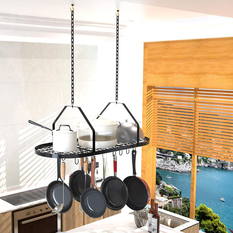 36 inch Ceiling Pot and Pan Rack Hanging Pot Rack with 20pcs Removable Hooks for Home Restaurant Kitchen
