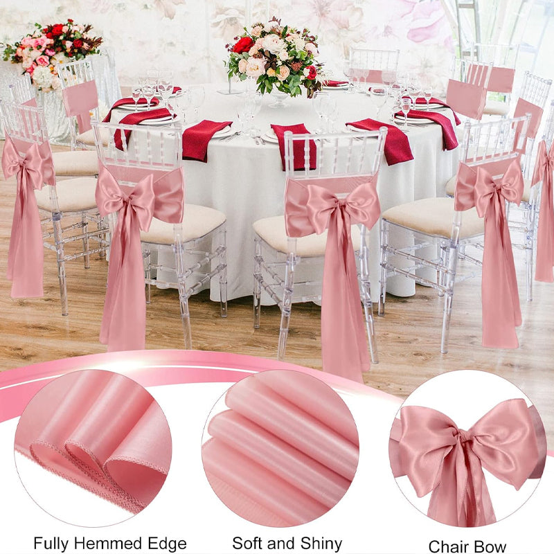 Satin Chair Sashes 80pcs Decoration Chair Cover Bow Ties Sash for Engagement Graduation