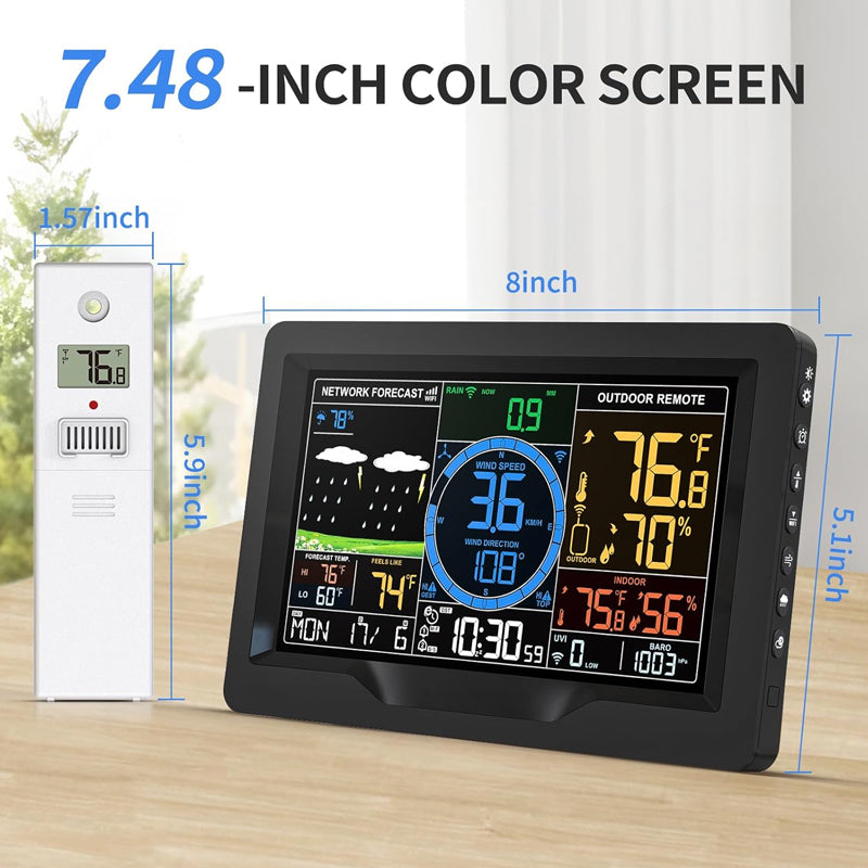 Wi-Fi Weather Station 7-in-1 Wireless Weather Station Indoor/Outdoor Weather Station with Solar Wireless Sensor