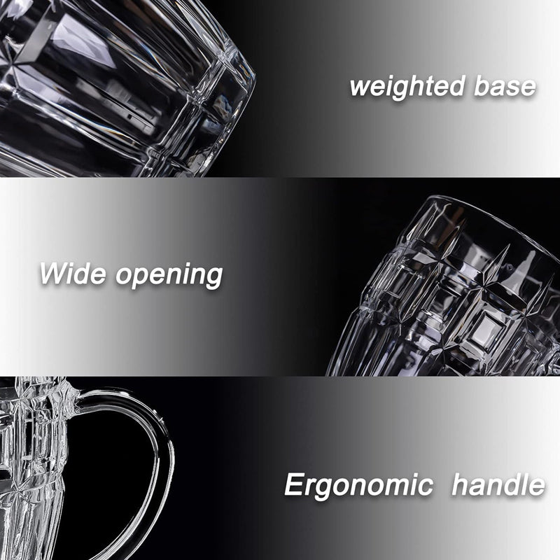 590ml/20oz Honeycomb Glass Beer Mug Lead-Free Glass with Handle and Heavy Base