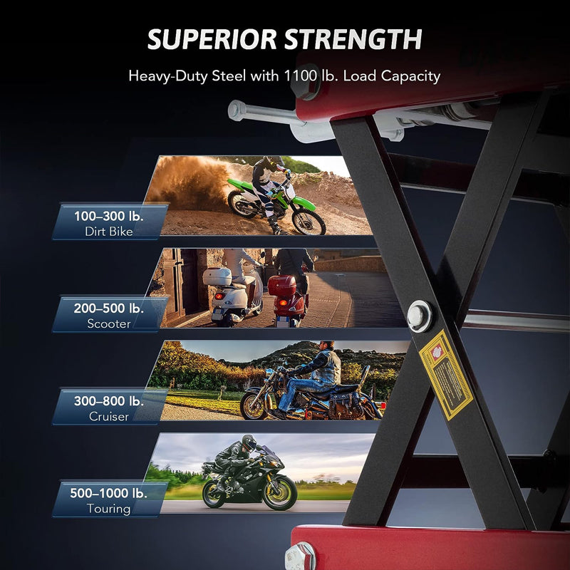 1100 LBS Motorcycle Lift 3.75"-13.8" Motorcycle Scissor Jack for Street Bikes Cruisers Touring Motorcycles