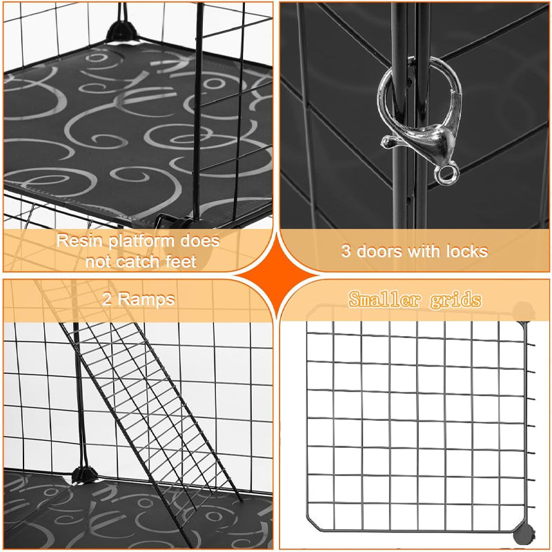 3-Tier Cat Cage Indoor Cat Enclosure DIY Pet Playpen Detachable Metal Wire Cat Kennel Kitten Cage House