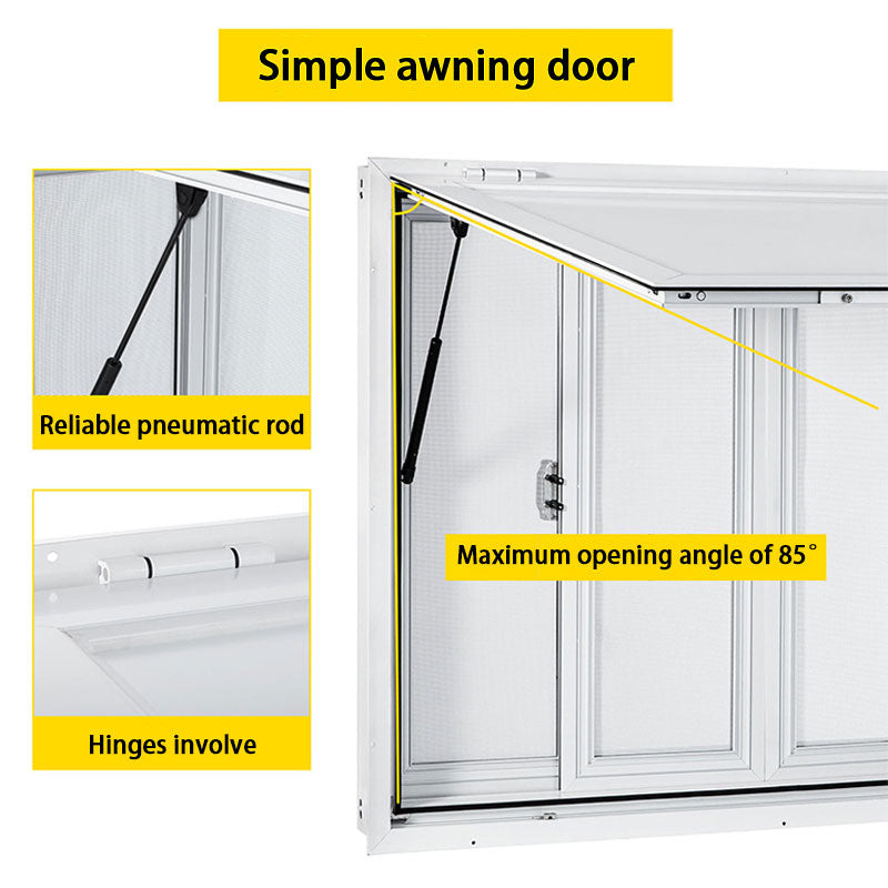Aluminum Food Truck Service Window With 4 Horizontal Sliding Screen Windows & Awning Door & Tow Hook, Service Window For Food Truck Franchise Trailer