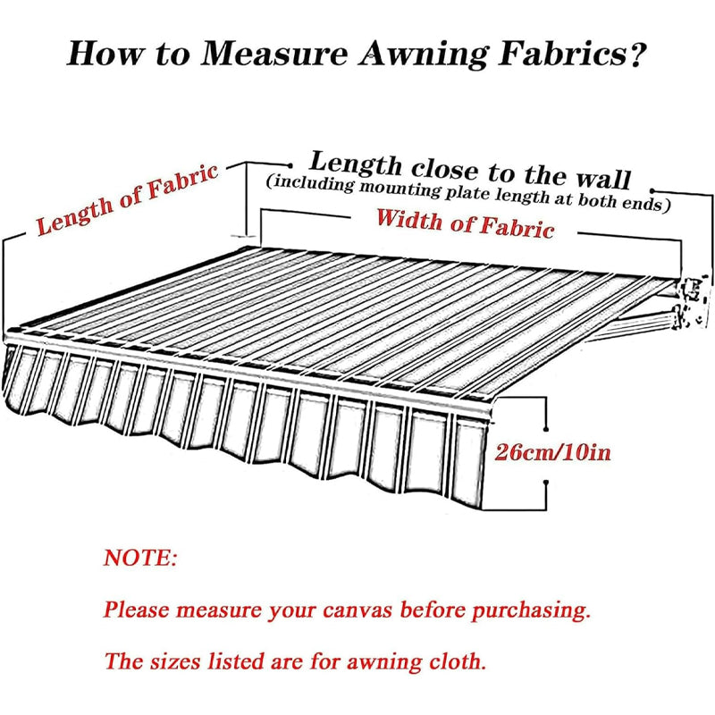 12 x 10 ft Manual Retractable Awning 280g Water-Resistant Polyester Awning Cover for Backyard Balcony