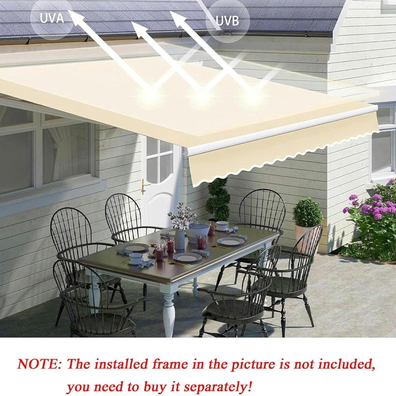 12 x 10 ft Manual Retractable Awning 280g Water-Resistant Polyester Awning Cover for Backyard Balcony