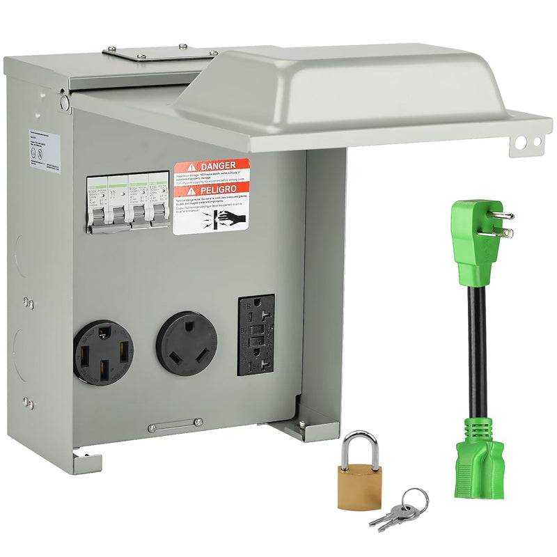 RV Temporary Power Outlet Panel 20/30/50 Amp Receptacle Electrical Outlet Panel for RV Camper Trailer