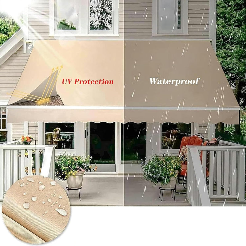 12 x 10 ft Manual Retractable Awning 280g Water-Resistant Polyester Awning Cover for Backyard Balcony