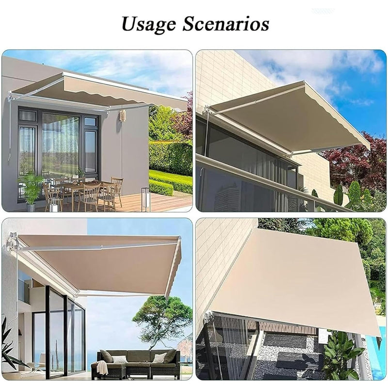 12 x 10 ft Manual Retractable Awning 280g Water-Resistant Polyester Awning Cover for Backyard Balcony