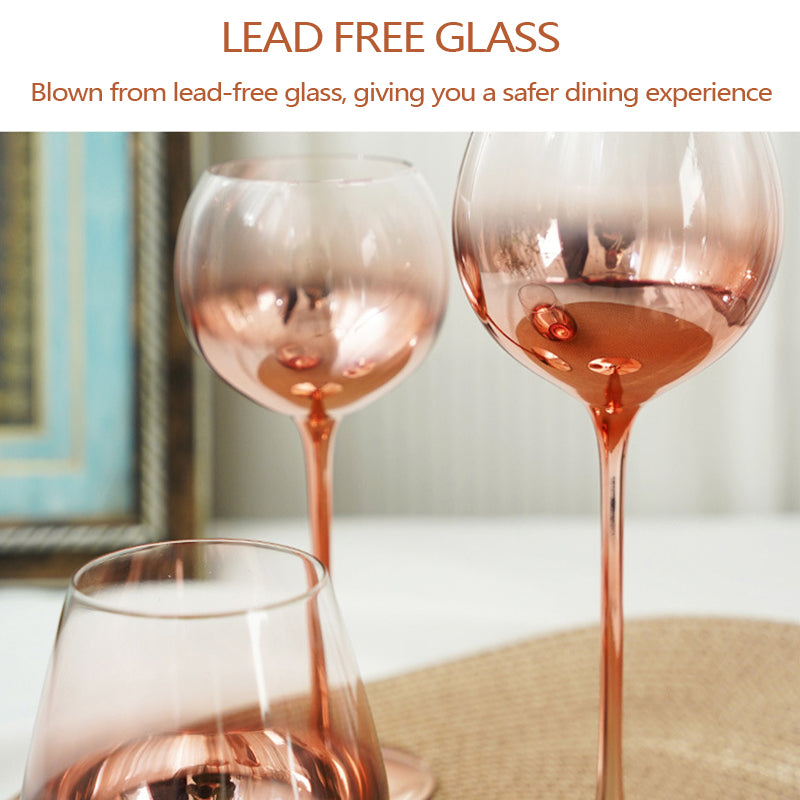 Rose Gold Wine Stemware Lead-Free Glass 470ml 330ml 600ml Premium Crystal Clear Glass