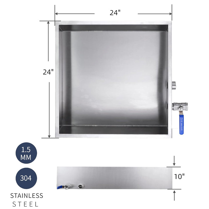 Maple Syrup Evaporator Pan 24" L x 24" W x 10" H 304 Stainless Steel Condensate Pan