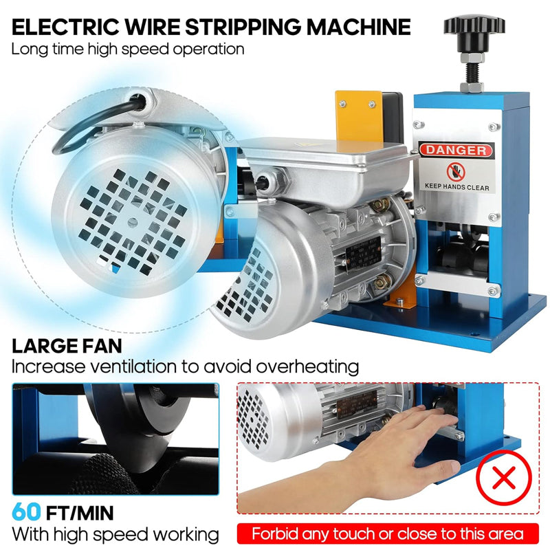 Electric Wire Stripping Machine 0.06"-0.98" Wire Stripper Machine Automatic Stripping Speed 60 FT/Min