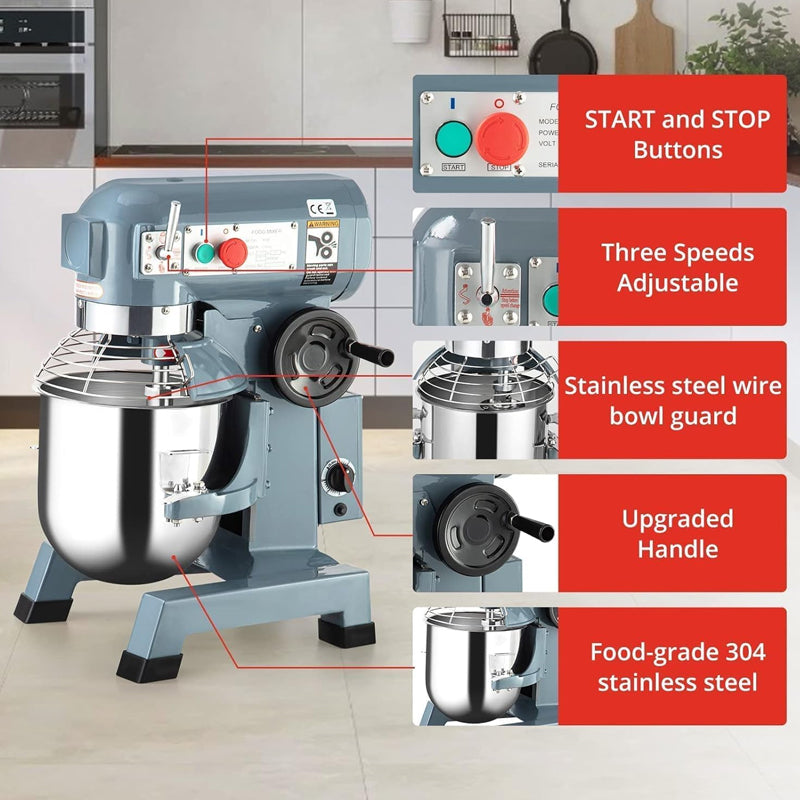 30QT Commercial Food Mixer 1250W with 3 Speeds Adjustable Stainless Steel Bowl Dough Hooks Whisk Beater