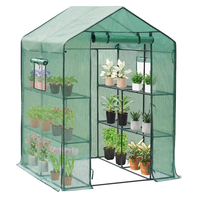 4.5x4.5x6.5ft Walk-in Greenhouse PE Cover with Shelves Steel Frame for Planting and Storage