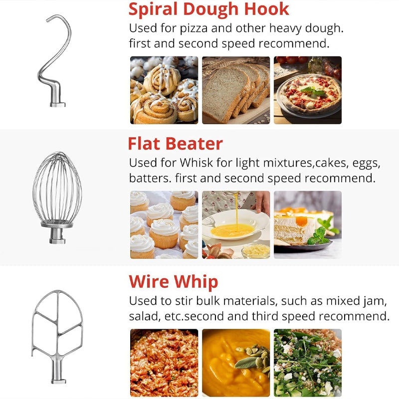 30QT Commercial Food Mixer 1250W with 3 Speeds Adjustable Stainless Steel Bowl Dough Hooks Whisk Beater