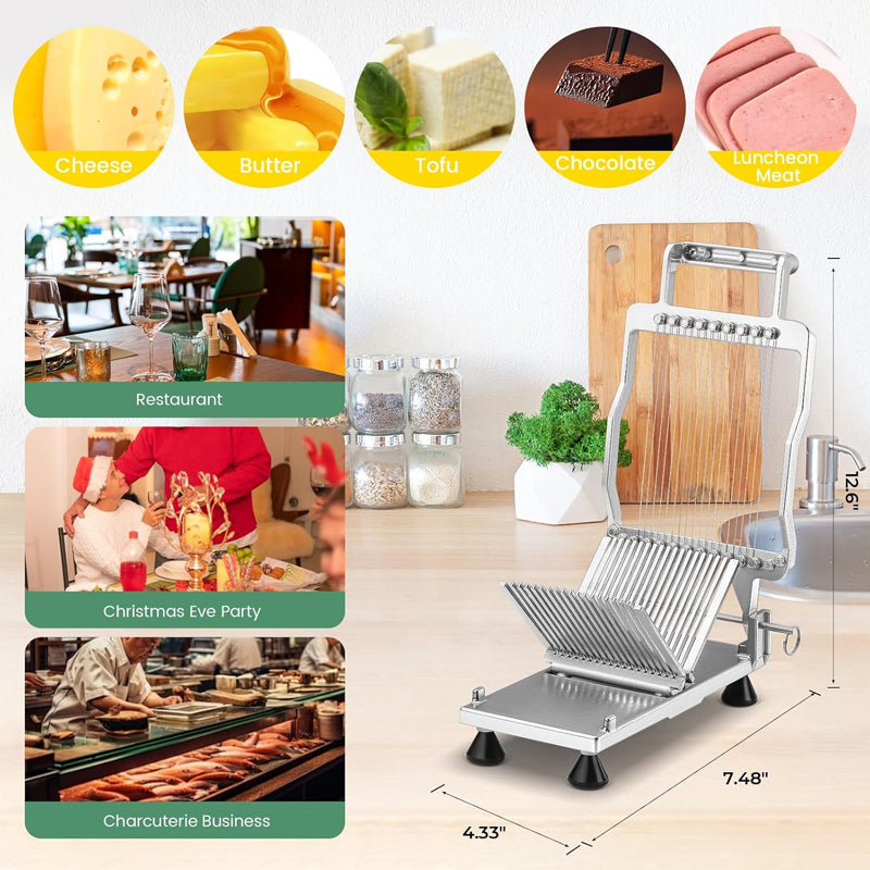 0.2" Cheese Cutter Commercial Block Cheese Cutter Board Cheese Slicer with 316 Stainless Steel Wire