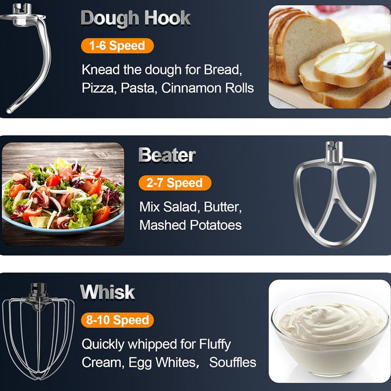 6.5QT Stand Mixer 660W 10-Speed Tilt-Head Electric Stand Mixer Stainless Steel Bowl