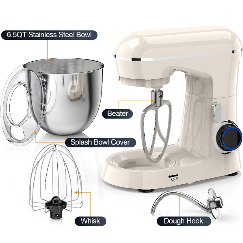 6.5QT Stand Mixer 660W 10-Speed Tilt-Head Electric Stand Mixer Stainless Steel Bowl