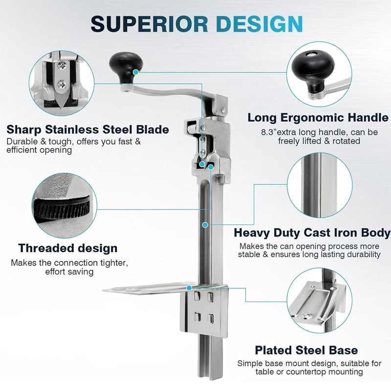 17.5in Manual Can Opener Commercial Table Clamp Opener with Plated Steel Base