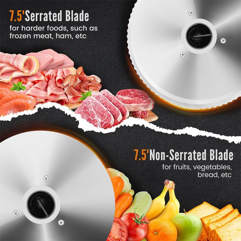 7.5" Meat Slicer 200W Electric Deli Slicer with 2 Removable Stainless Steel Blades for Home