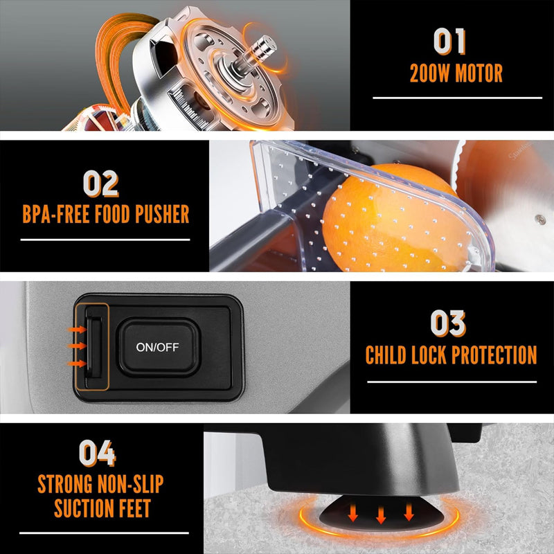 7.5" Meat Slicer 200W Electric Deli Slicer with 2 Removable Stainless Steel Blades for Home