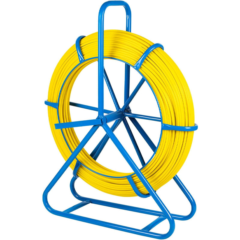 6MM(1/4 inch) 426FT Fiberglass Fish Tape Duct Rodder Fish Tape Wire Puller with Cage and Wheel Stand