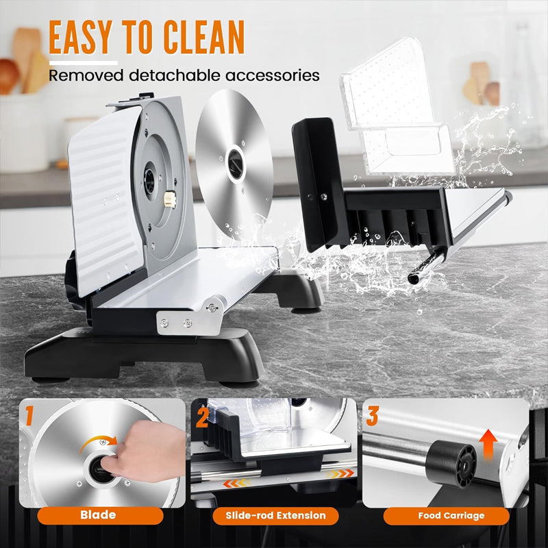 7.5" Meat Slicer 200W Electric Deli Slicer with 2 Removable Stainless Steel Blades for Home
