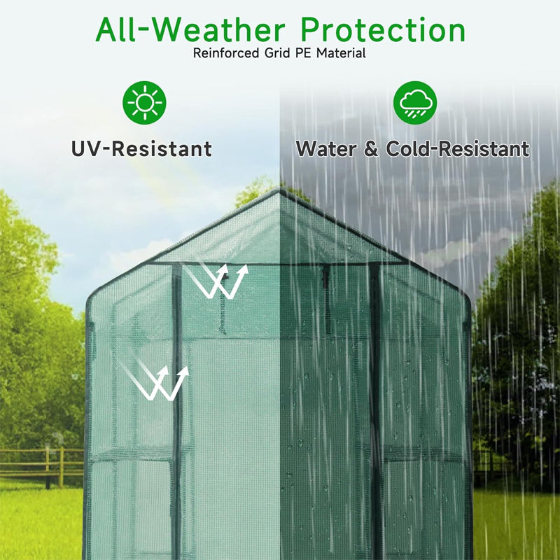 4.5x4.5x6.5ft Walk-in Greenhouse PE Cover with Shelves Steel Frame for Planting and Storage