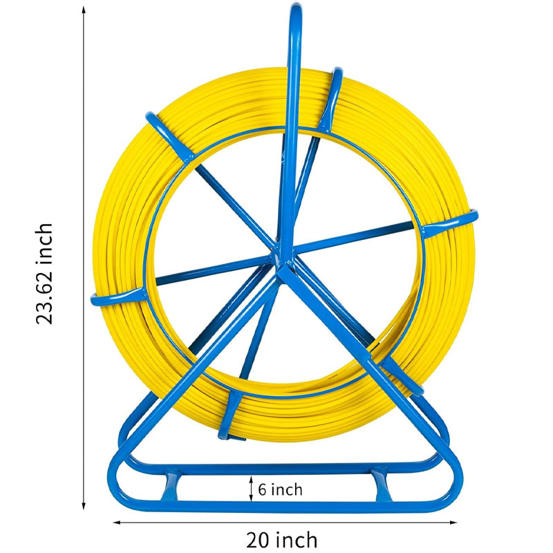 6MM(1/4 inch) 426FT Fiberglass Fish Tape Duct Rodder Fish Tape Wire Puller with Cage and Wheel Stand