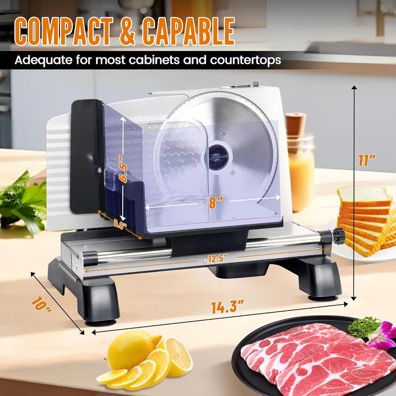 7.5" Meat Slicer 200W Electric Deli Slicer with 2 Removable Stainless Steel Blades for Home