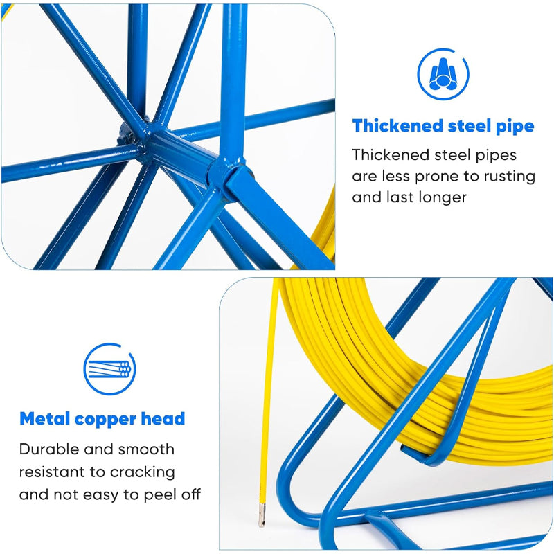 6MM(1/4 inch) 426FT Fiberglass Fish Tape Duct Rodder Fish Tape Wire Puller with Cage and Wheel Stand