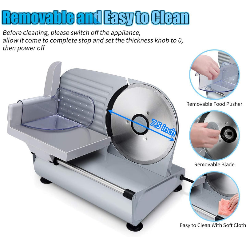 7.5" Electric Deli Food Slicer 200W Meat Slicer with Two Removable Stainless Steel Blades and Pusher