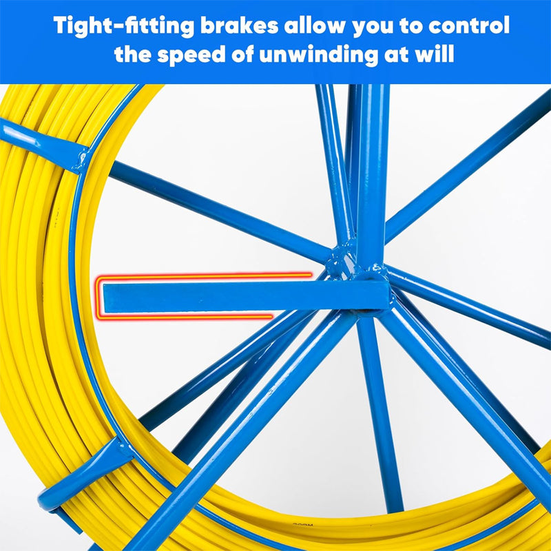 6MM(1/4 inch) 426FT Fiberglass Fish Tape Duct Rodder Fish Tape Wire Puller with Cage and Wheel Stand