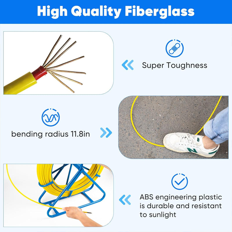 6MM(1/4 inch) 426FT Fiberglass Fish Tape Duct Rodder Fish Tape Wire Puller with Cage and Wheel Stand