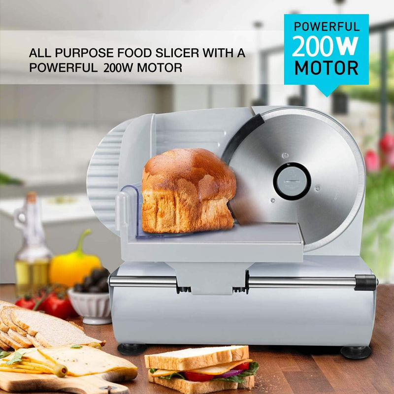 7.5" Electric Deli Food Slicer 200W Meat Slicer with Two Removable Stainless Steel Blades and Pusher
