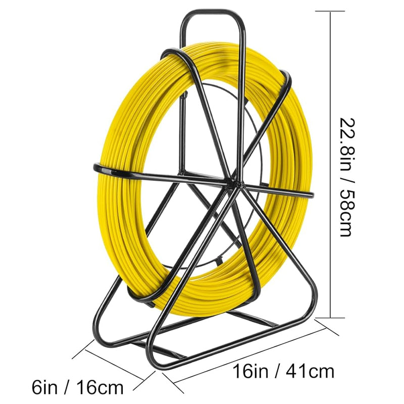 Fiberglass 6MM 328FT Fish Tape Duct Rodder Fish Tape Puller Durable Steel Reel Stand