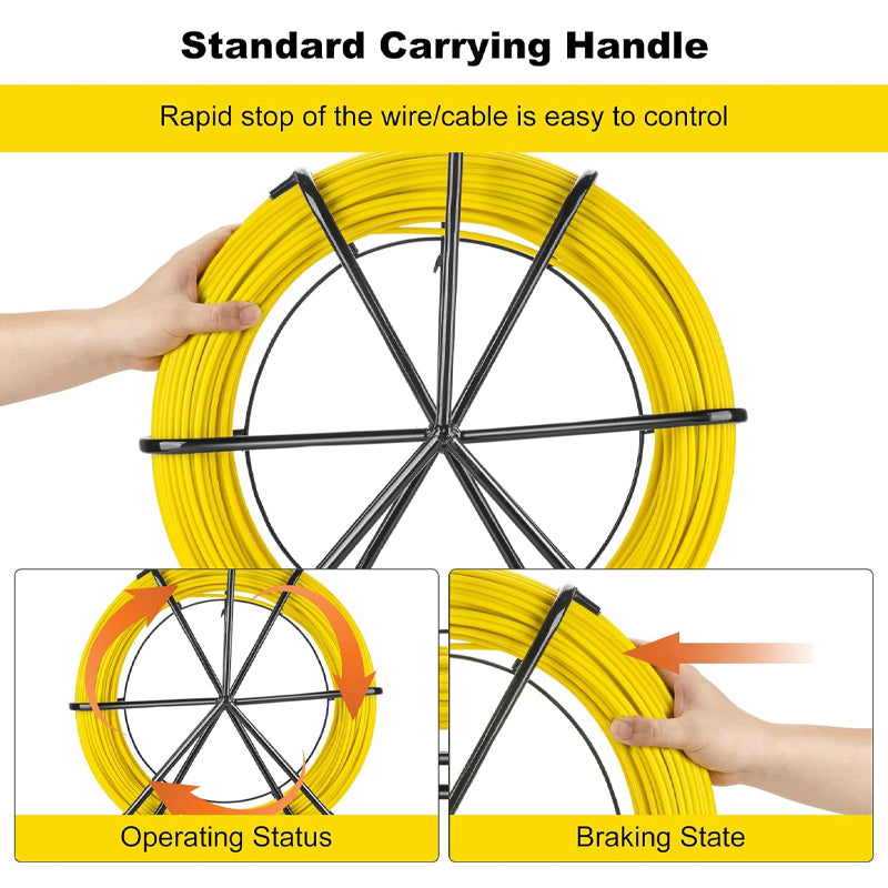 Fiberglass 6MM 328FT Fish Tape Duct Rodder Fish Tape Puller Durable Steel Reel Stand
