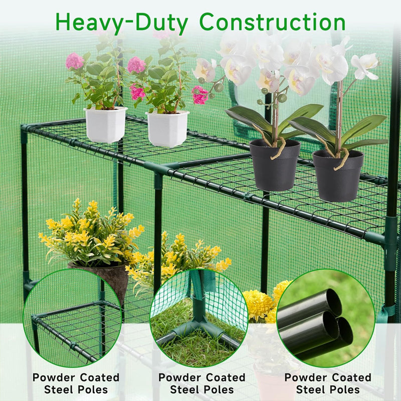 4.5x4.5x6.5ft Walk-in Greenhouse PE Cover with Shelves Steel Frame for Planting and Storage
