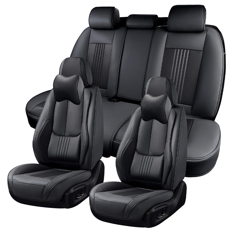 Waterproof Leather Car Seat Covers with Head Pillow Auto Seat Protectors Full Set