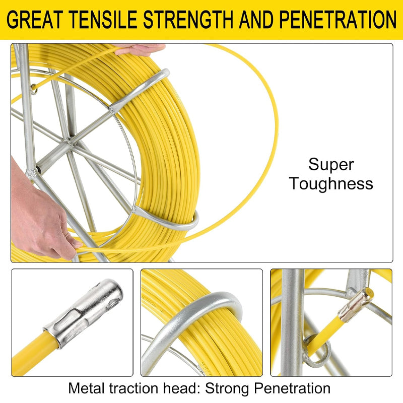 Duct Rodder Fish Tape 6MM 150M/492FT Fiberglass Wire Puller Wire Cable Running Rod