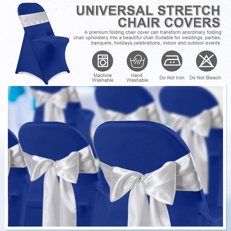 Folding Chair Cover Set 25 Stretch Spandex Slipcovers + 25 Chair Bows for Wedding Event Party