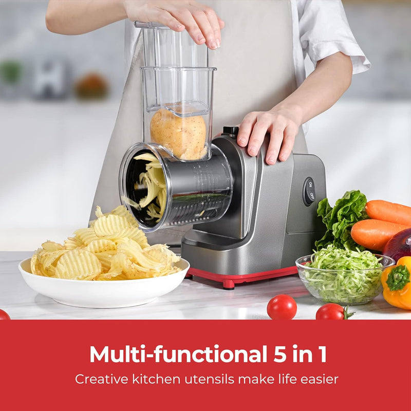 Electric Cheese Grater 250W Salad Maker With 5 Different Blades Food Cutter for Vegetables and Cheeses