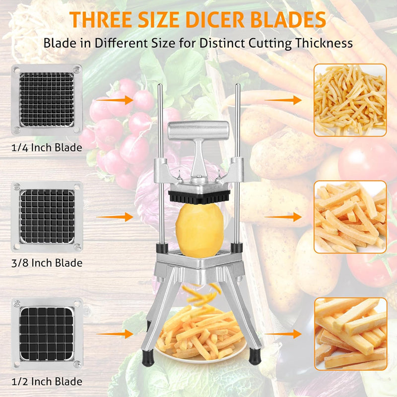 1/4″ & 3/8″ & 1/2" Blade Vegetable Chopper Dicer Stainless Steel Commercial Fruit Chopper