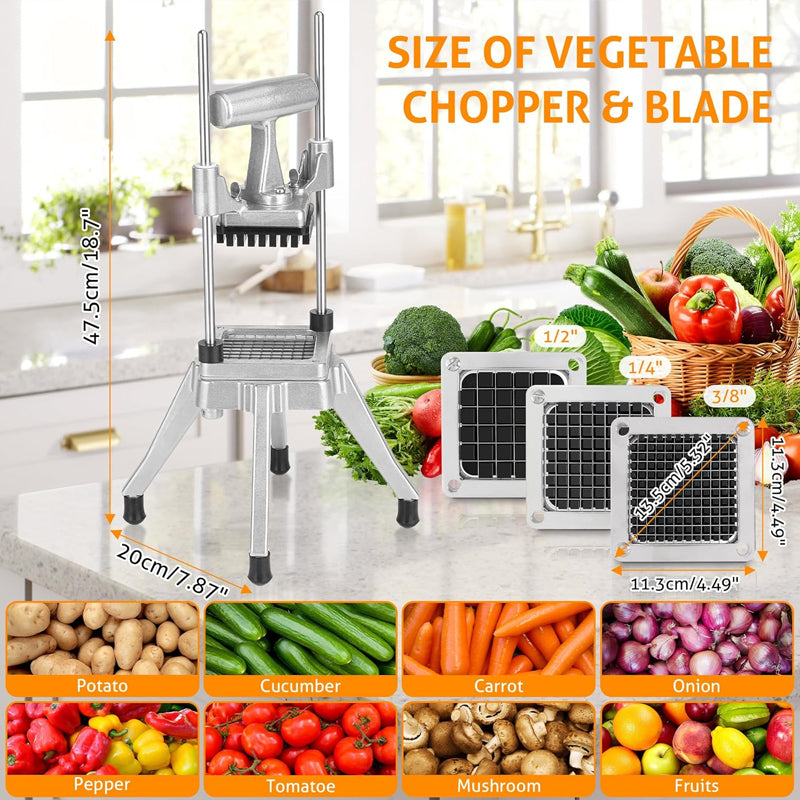 1/4″ & 3/8″ & 1/2" Blade Vegetable Chopper Dicer Stainless Steel Commercial Fruit Chopper