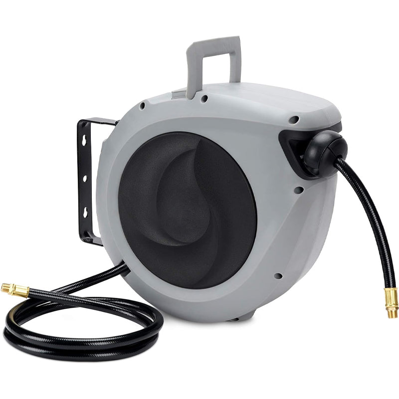 3/8" × 50' Air Hose Reel Retractable Hybrid Air Hose Heavy Duty 180° Swivel Mount Max 300PSI