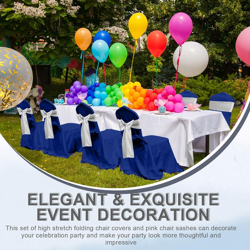 Folding Chair Cover Set 25 Stretch Spandex Slipcovers + 25 Chair Bows for Wedding Event Party