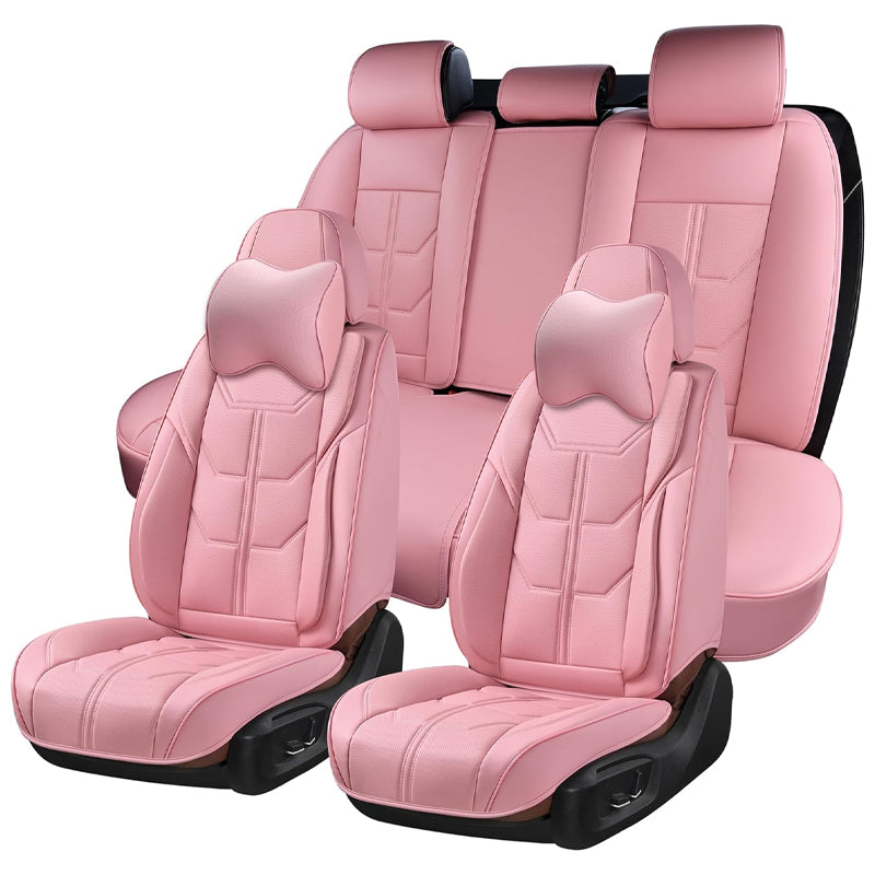 Pink Car Seat Covers Full Set Seat Covers for Cars with Head Pillow Leatherette Auto Seat Protectors