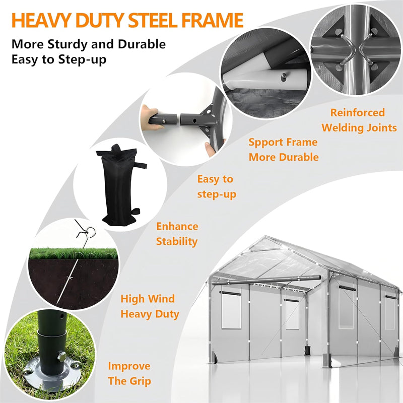 Heavy Duty Carport 10' × 20' Garage Shelter with Removable Sidewalls & Doors Car Canopy